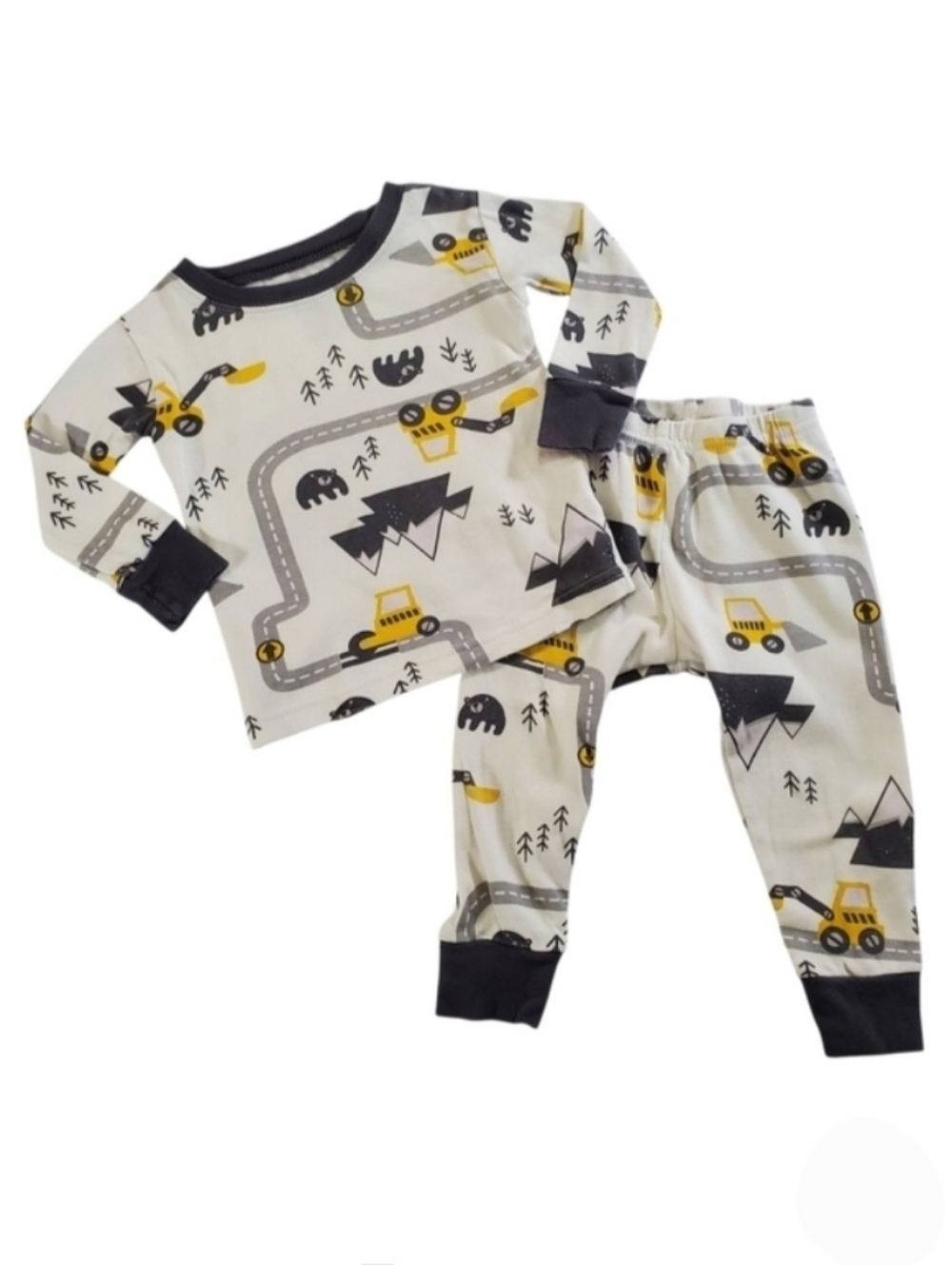 K1106 * Carter's Boys Construction Print Pajamas Set White Navy Blue Size 12M